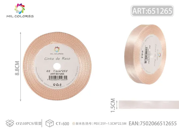 Cinta de raso 1.5cm*25Y núcleo de espuma P03 nuevo beige