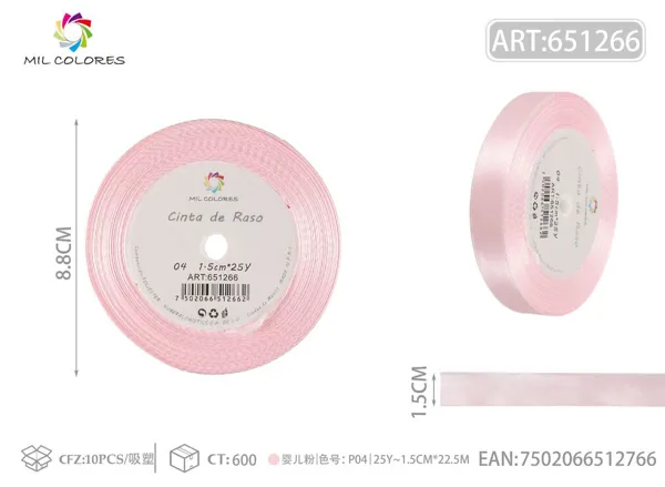 Cinta de raso 1.5cm*25Y núcleo de espuma P04 rosa bebé