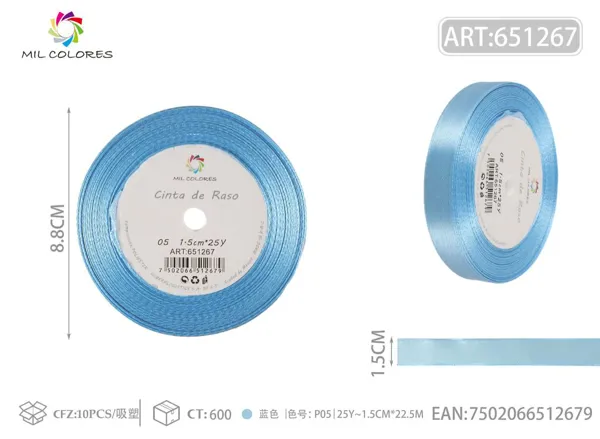 Cinta de raso 1.5cm*25Y núcleo de espuma P05 azul
