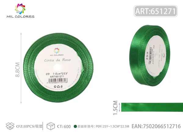 Cinta de raso 1.5cm*25Y núcleo de espuma P09 verde navideño