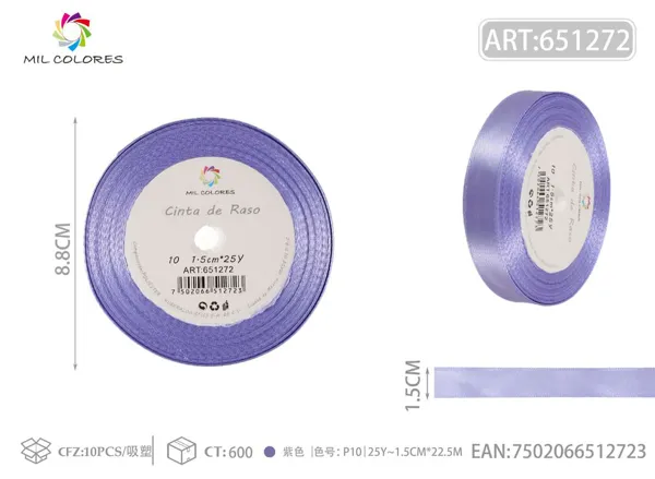 Cinta de raso 1.5cm*25Y núcleo de espuma P10 morado