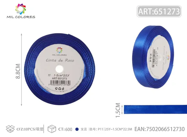 Cinta de raso 1.5cm*25Y núcleo de espuma P11 azul real