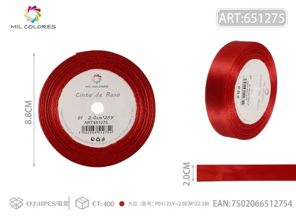 Cinta de raso 2.0cm*25Y núcleo de espuma P01 rojo granate