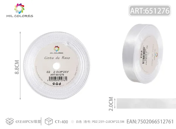 Cinta de raso 2.0cm*25Y núcleo de espuma P02 blanco