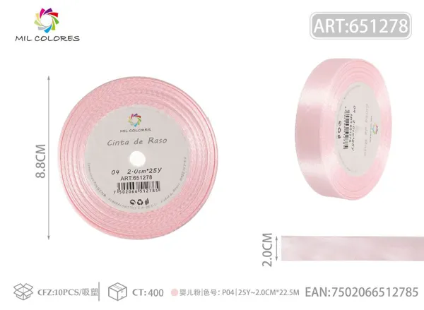 Cinta de raso 2.0cm*25Y núcleo de espuma P04 rosa bebé