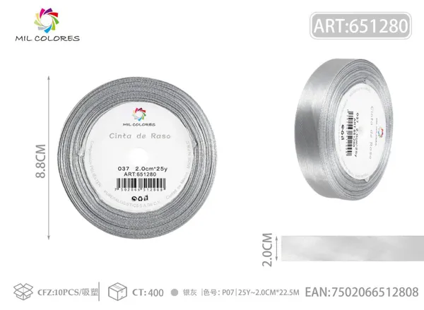 Cinta de raso 2.0cm*25Y núcleo de espuma P06 gris plata