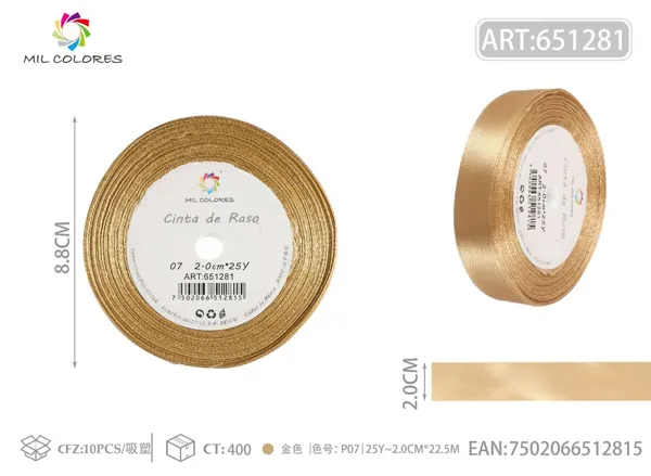 Cinta de raso 2.0cm*25Y núcleo de espuma P07 dorado