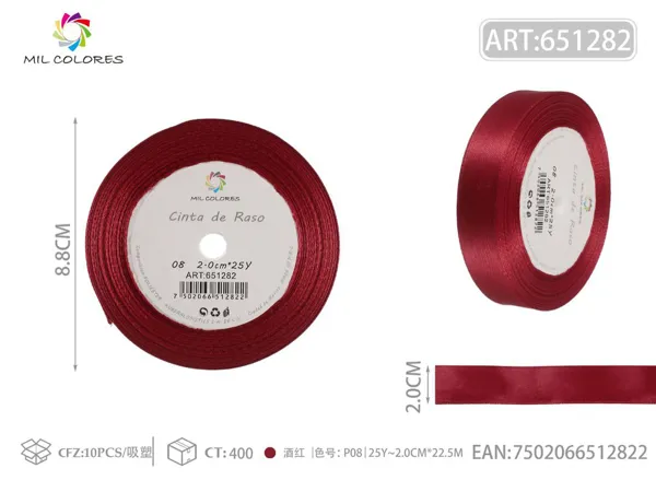 Cinta de raso 2.0cm*25Y núcleo de espuma P08 burdeos