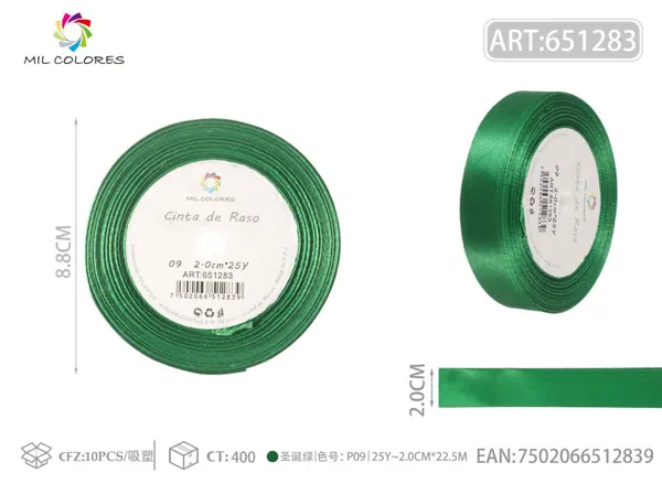Cinta de raso 2.0cm*25Y núcleo de espuma P09 verde navideño