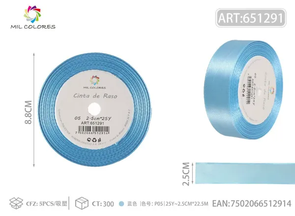 Cinta de raso 2.5cm*25Y núcleo de espuma P05 azul