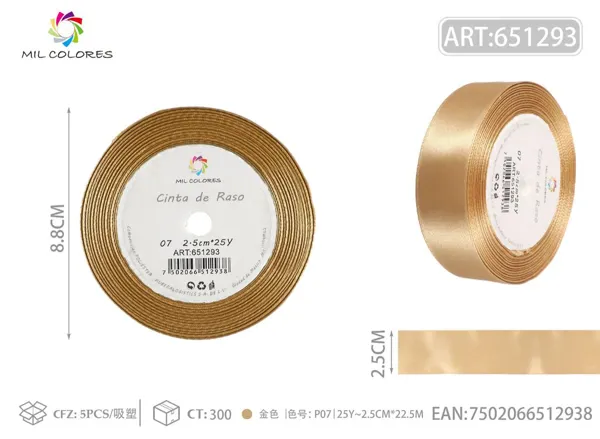 Cinta de raso 2.5cm*25Y núcleo de espuma P07 dorado