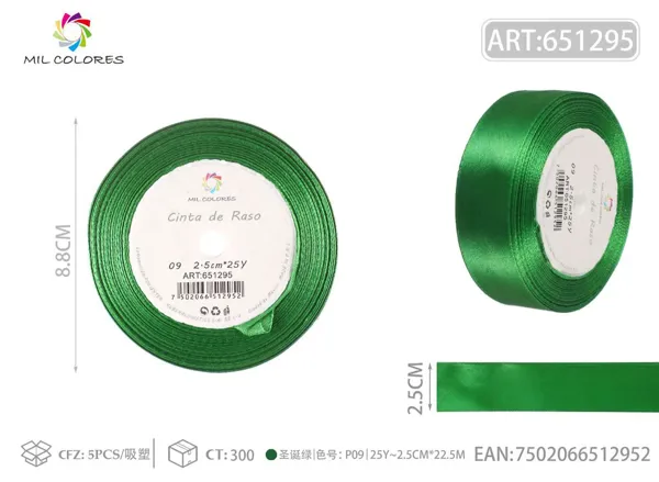 Cinta de raso 2.5cm*25Y núcleo de espuma P09 verde navideño