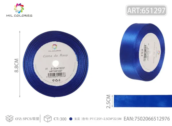 Cinta de raso 2.5cm*25Y núcleo de espuma P11 azul real
