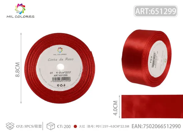 Cinta de raso 4.0cm*25Y núcleo de espuma P01 rojo granate