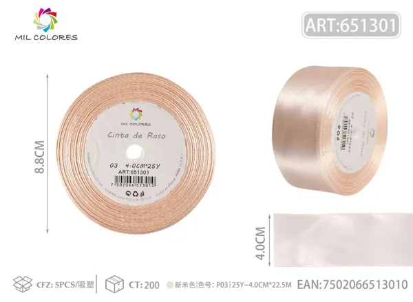 Cinta de raso 4.0cm*25Y núcleo de espuma P03 beige nuevo