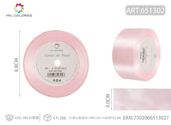 Cinta de raso 4.0cm*25Y núcleo de espuma P04 rosa bebé