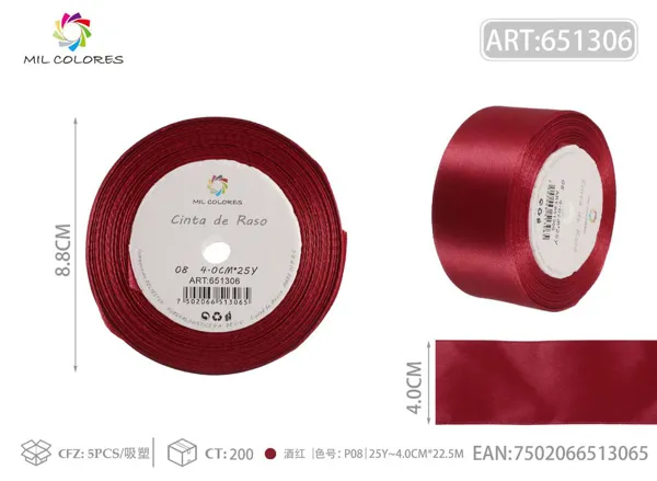 Cinta de raso 4.0cm*25Y núcleo de espuma P08 burdeos