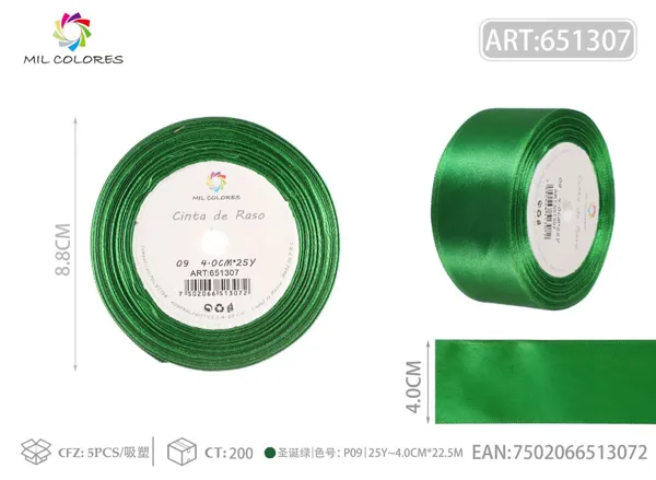 Cinta de raso 4.0cm*25Y núcleo de espuma P09 verde navideño