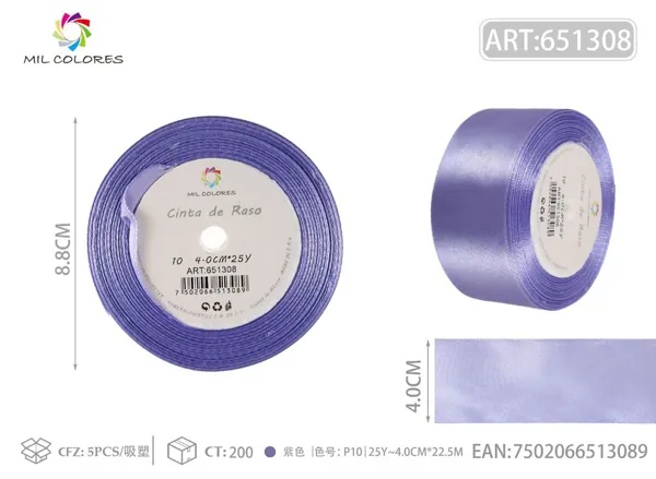 Cinta de raso 4.0cm*25Y núcleo de espuma P10 púrpura