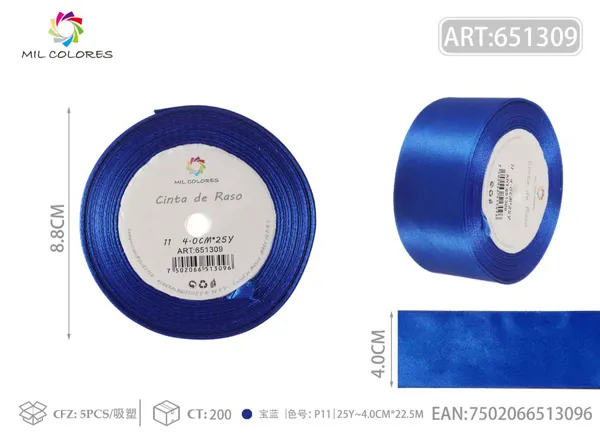 Cinta de raso 4.0cm*25Y núcleo de espuma P11 azul real