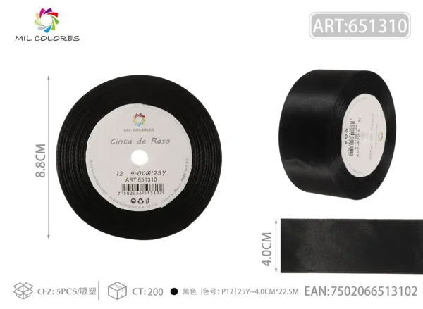 Cinta de raso 4.0cm*25Y núcleo de espuma P12 negro