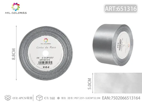 Cinta de raso 5.0cm*25Y núcleo de espuma P06 gris plata