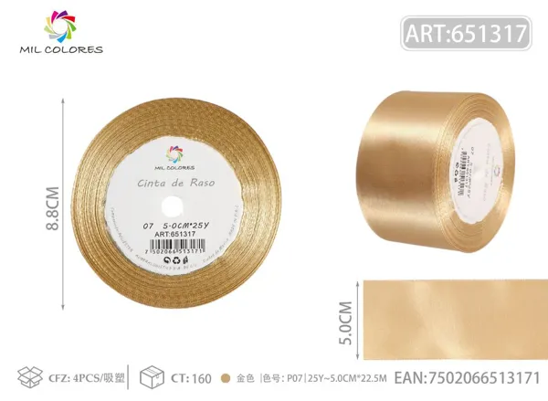 Cinta de raso 5.0cm*25Y núcleo de espuma P07 dorado