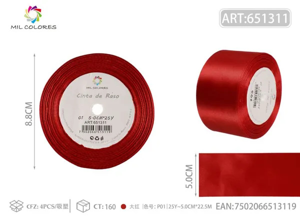 Cinta de raso 5.0cm*25Y núcleo de espuma P01 rojo granate