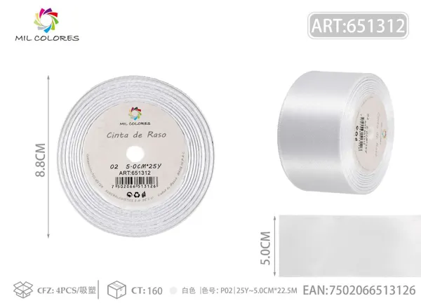 Cinta de raso 5.0cm*25Y núcleo de espuma P02 blanco