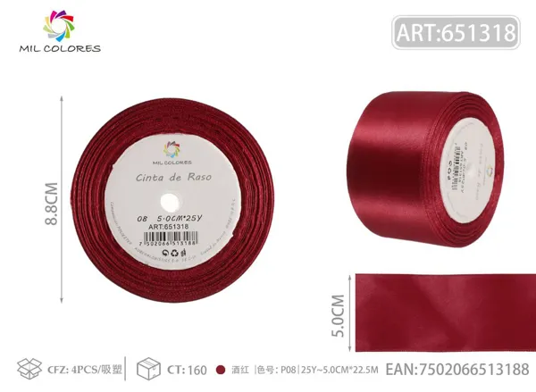 Cinta de raso 5.0cm*25Y núcleo de espuma P08 burdeos