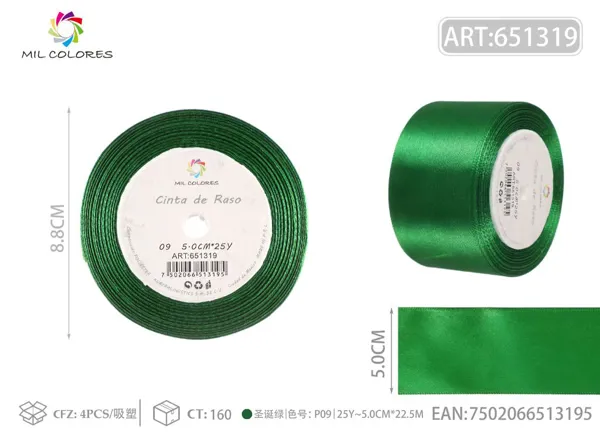 Cinta de raso 5.0cm*25Y núcleo de espuma P09 verde navideño