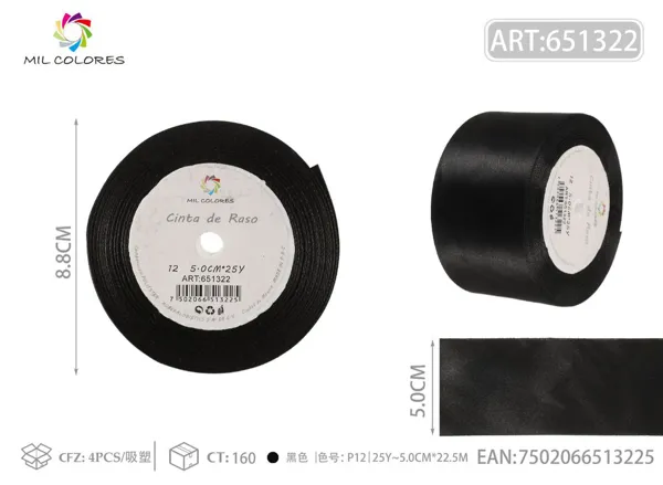 Cinta de raso 5.0cm*25Y núcleo de espuma P12 negro