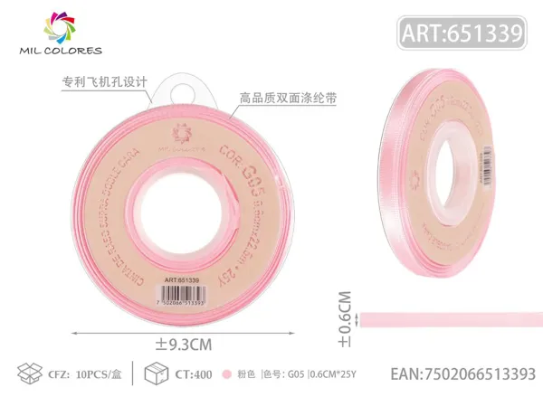 Cinta de poliéster de doble cara de alta calidad 0.6cm*25y G05-rosa