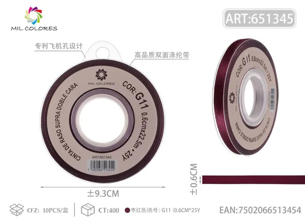 Cinta de poliéster de doble cara de alta calidad 0.6cm*25y G11-rojo azufaifo