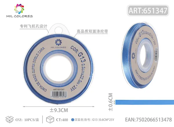 Cinta de poliéster de doble cara de alta calidad 0.6cm*25y G13-azul oscuro