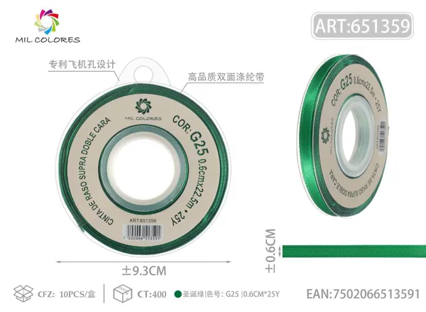 Cinta de poliéster de doble cara de alta calidad 0.6cm*25y G25-verde Navidad
