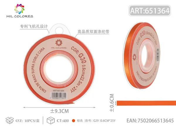 Cinta de poliéster de doble cara de alta calidad 0.6cm*25y G30- Naranja