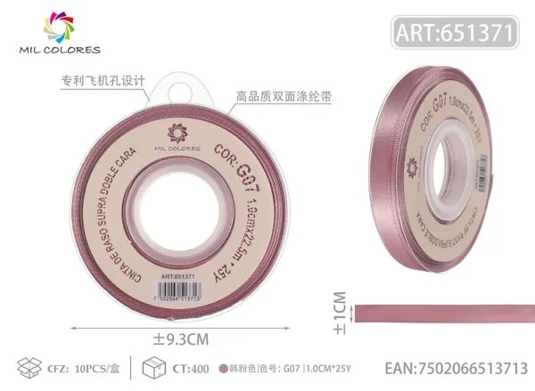 Cinta de poliéster de doble cara de alta calidad 1.0cm*25y G07- Rosa coreano