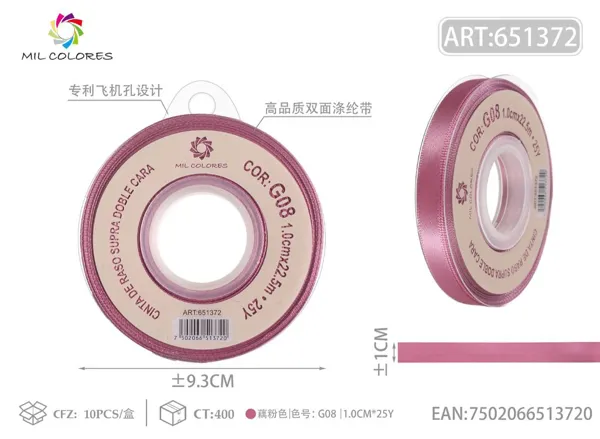 Cinta de poliéster de doble cara de alta calidad 1.0cm*25y G08- Rosa loto