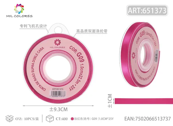 Cinta de poliéster de doble cara de alta calidad 1.0cm*25y G09- Fucsia