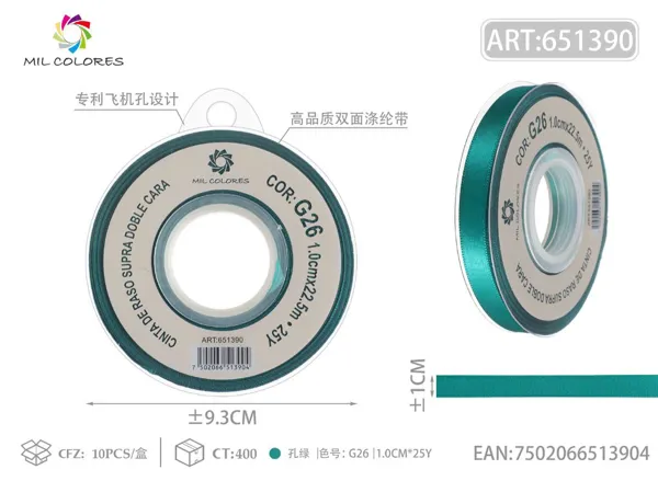 Cinta de poliéster de doble cara de alta calidad 1.0cm*25y G26 - verde perforado