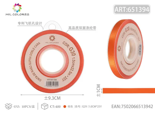 Cinta de poliéster de doble cara de alta calidad 1.0cm*25y G30 - color naranja