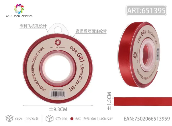 Cinta de poliéster de doble cara de alta calidad 1.5cm*25y G01 - rojo brillante