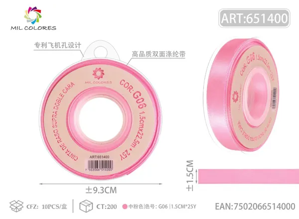 Cinta de poliéster de doble cara de alta calidad 1.5cm*25y G06 - rosa medio