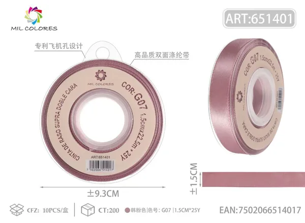 Cinta de poliéster de doble cara de alta calidad 1.5cm*25y G07 - rosa coreano