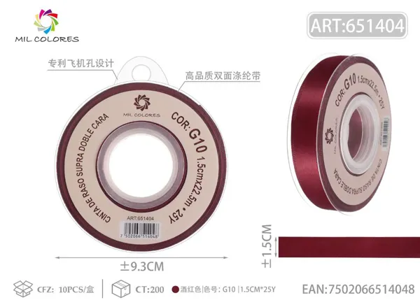 Cinta de poliéster de doble cara de alta calidad 1.5cm*25y G10 - rojo vino