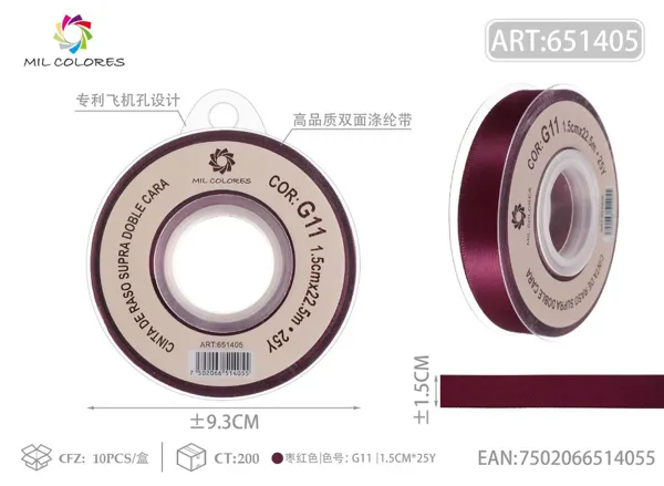 Cinta de poliéster de doble cara de alta calidad 1.5cm*25y G11 - Rojo granate