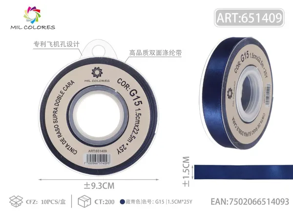 Cinta de poliéster de doble cara de alta calidad 1.5cm*25y G15 - Azul marino