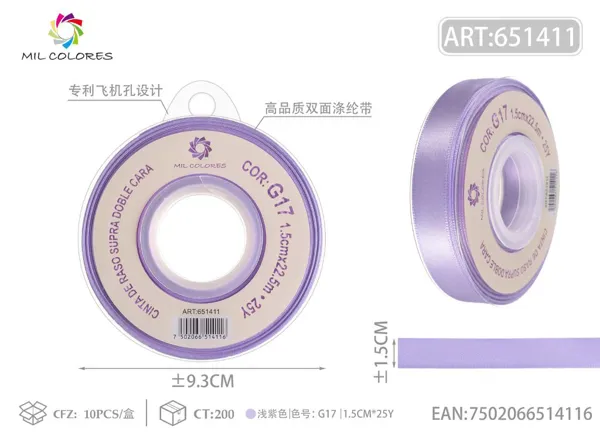 Cinta de poliéster de doble cara de alta calidad 1.5cm*25y G17 - Lila claro