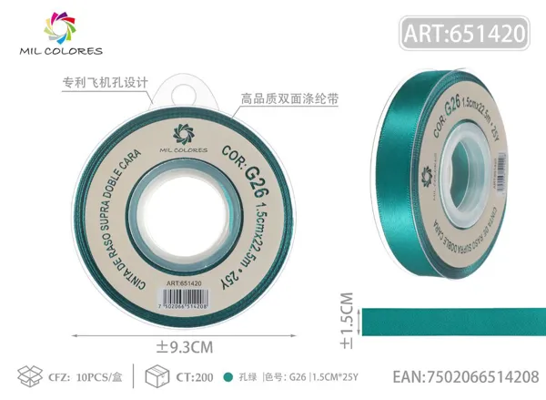 Cinta de poliéster de doble cara de alta calidad 1.5cm*25y G26 - Verde agujero